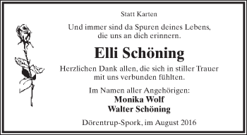 Anzeige  Elli Schöning  Lippische Landes-Zeitung