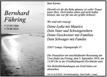Anzeige  Bernhard Führing  Lippische Landes-Zeitung