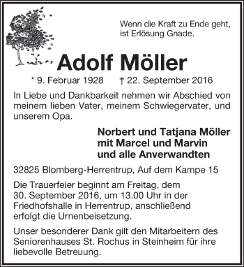 Anzeige  Adolf Möller  Lippische Landes-Zeitung