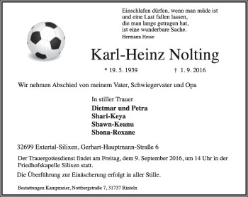 Anzeige  Karl-Heinz Nolting  Lippische Landes-Zeitung