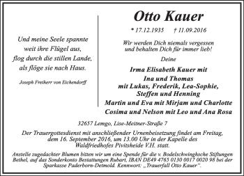 Anzeige  Otto Kauer  Lippische Landes-Zeitung
