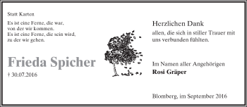Anzeige  Frieda Spicher  Lippische Landes-Zeitung