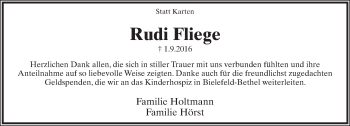 Anzeige  Rudi Fliege  Lippische Landes-Zeitung