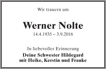 Anzeige  Werner Nolte  Lippische Landes-Zeitung