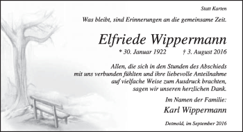 Anzeige  Elfriede Wippermann  Lippische Landes-Zeitung