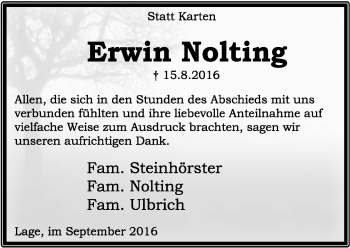 Anzeige  Erwin Nolting  Lippische Landes-Zeitung