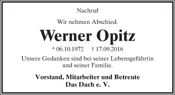 Anzeige  Werner Opitz  Lippische Landes-Zeitung