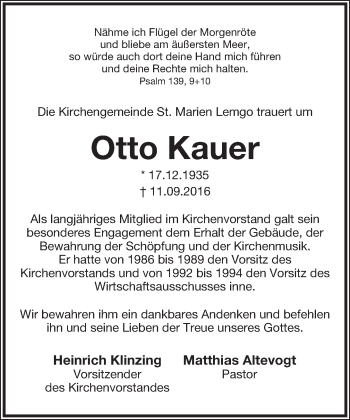 Anzeige  Otto Kauer  Lippische Landes-Zeitung