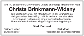 Anzeige  Christa Brinkmann-Widany  Lippische Landes-Zeitung