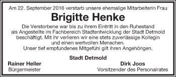 Anzeige  Brigitte Henke  Lippische Landes-Zeitung