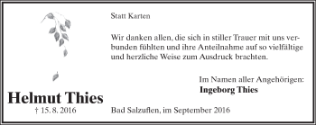 Anzeige  Helmut Thies  Lippische Landes-Zeitung