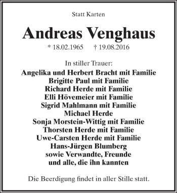 Anzeige  Andreas Venghaus  Lippische Landes-Zeitung