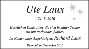 Anzeige  Ute Laux  Lippische Landes-Zeitung