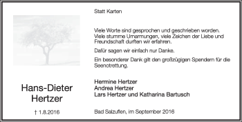 Anzeige  Hans-Dieter Hertzer  Lippische Landes-Zeitung