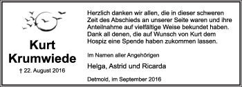 Anzeige  Kurt Krumwiede  Lippische Landes-Zeitung