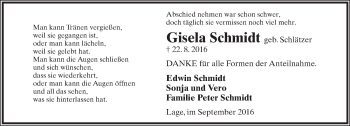 Anzeige  Gisela Schmidt  Lippische Landes-Zeitung