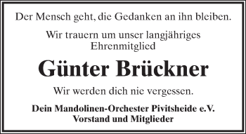 Anzeige  Günter Brückner  Lippische Landes-Zeitung