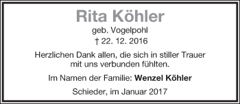 Anzeige  Rita Köhler  Lippische Landes-Zeitung