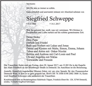 Anzeige  Siegfried Schweppe  Lippische Landes-Zeitung