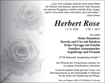 Anzeige  Herbert Rose  Lippische Landes-Zeitung