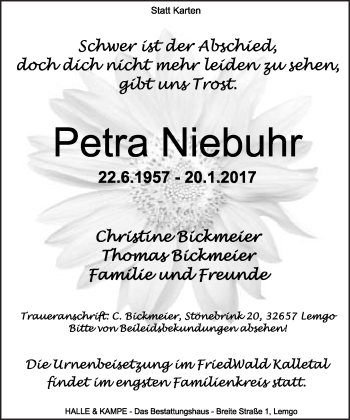 Anzeige  Petra Niebuhr  Lippische Landes-Zeitung