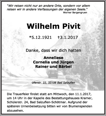 Anzeige  Wilhelm Pivit  Lippische Landes-Zeitung