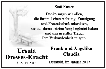 Anzeige  Ursula Drewes-Kracht  Lippische Landes-Zeitung