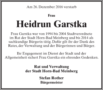 Anzeige  Heidrun Garstka  Lippische Landes-Zeitung