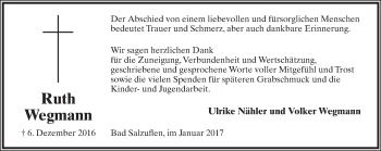 Anzeige  Ruth Wegmann  Lippische Landes-Zeitung