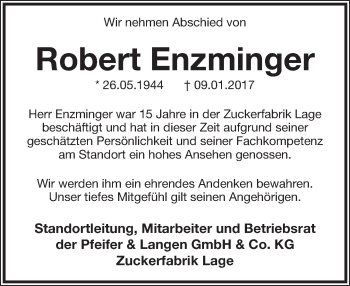 Anzeige  Robert Enzminger  Lippische Landes-Zeitung