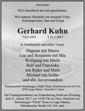 Anzeige  Gerhard Kuhn  Lippische Landes-Zeitung