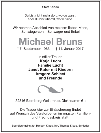 Anzeige  Michael Bruns  Lippische Landes-Zeitung