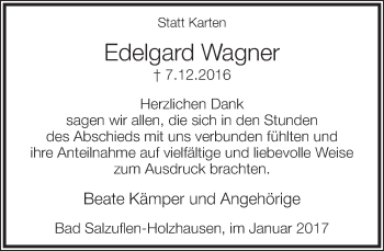 Anzeige  Edelgard Wagner  Lippische Landes-Zeitung