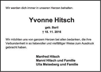 Anzeige  Yvonne Hitsch  Lippische Landes-Zeitung