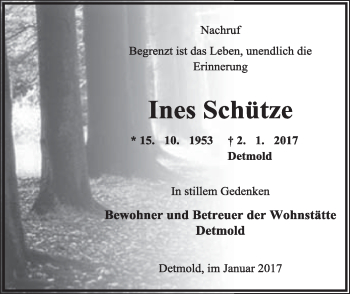 Anzeige  Ines Schütze  Lippische Landes-Zeitung