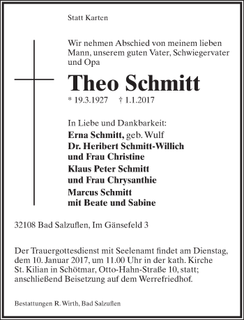 Anzeige  Theo Schmitt  Lippische Landes-Zeitung