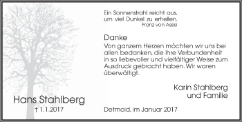 Anzeige  Hans Stahlberg  Lippische Landes-Zeitung