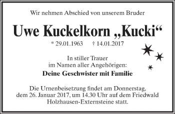 Anzeige  Uwe Kuckelkorn  Lippische Landes-Zeitung