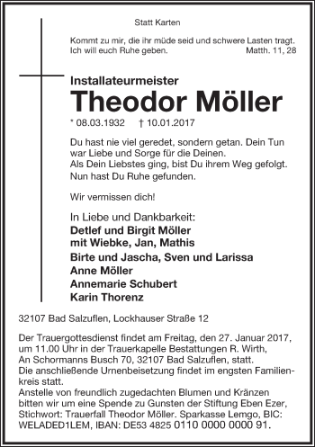 Anzeige  Theodor Möller  Lippische Landes-Zeitung