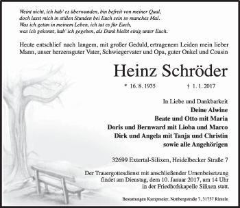 Anzeige  Heinz Schröder  Lippische Landes-Zeitung