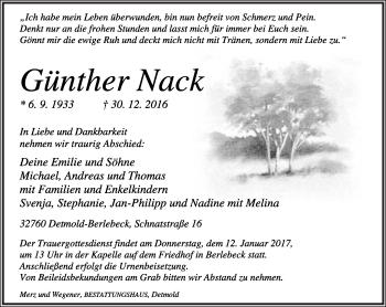 Anzeige  Günther Nack  Lippische Landes-Zeitung