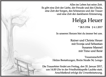 Anzeige  Helga Heuer  Lippische Landes-Zeitung