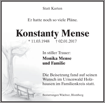 Anzeige  Konstanty Mense  Lippische Landes-Zeitung