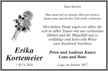 Anzeige  Erika Kortemeier  Lippische Landes-Zeitung