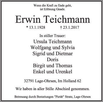 Anzeige  Erwin Teichmann  Lippische Landes-Zeitung