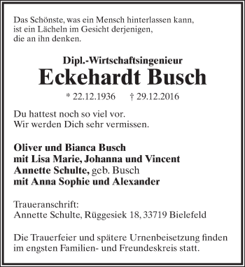 Anzeige  Eckehardt Busch  Lippische Landes-Zeitung
