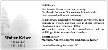 Anzeige  Walter Keiser  Lippische Landes-Zeitung