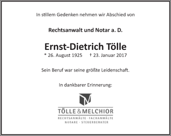 Anzeige  Ernst-Dietrich Tölle  Lippische Landes-Zeitung