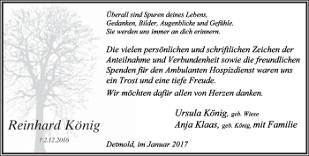 Anzeige  Reinhard König  Lippische Landes-Zeitung