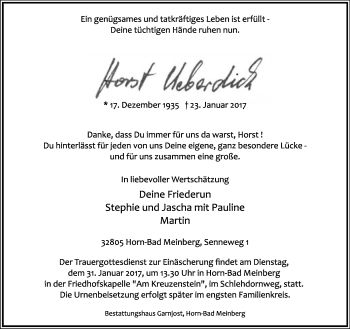 Anzeige  Horst Ueberdick  Lippische Landes-Zeitung